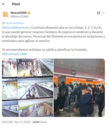Alta afluencia en las Líneas 1, 3, 7, 9 y A. (X)