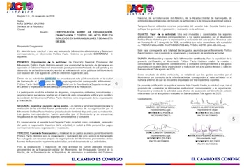 La certificación del Pacto Histórico indica que los $30,4 millones fueron establecidos después de revisar y consolidar los soportes administrativos y contables correspondientes al evento - crédito @AbgLoreLazaro_/X