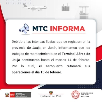 Aeropuerto de Jauja retomará actividades