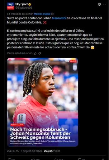 A Federação Suíça de Futebol anunciou mais investigações médicas e não está confiante sobre a aptidão do jogador para o jogo em Vancouver - crédito @SkySportDE/X