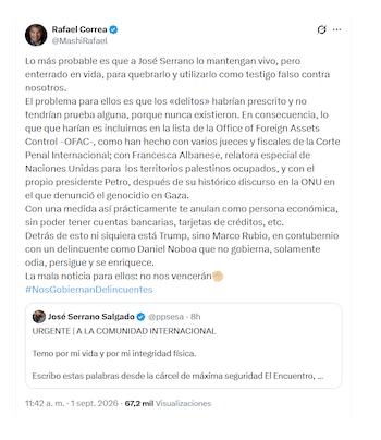 Rafael Correa se refirió a la detención de su exministro José Serrano