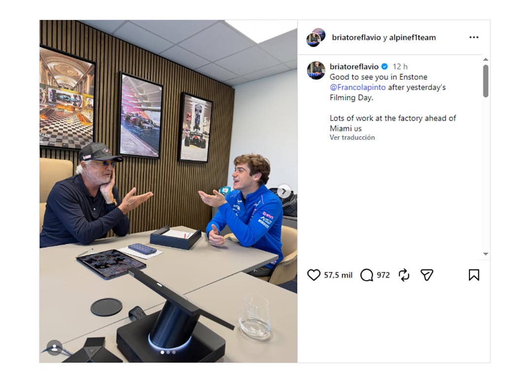 El posteo de apoyo que compartió Flavio Briatore junto a Franco Colapinto en la previa al Gran Premio de Miami