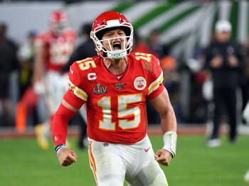 El alocado festejo de Mahomes (Robert Deutsch-USA TODAY Sports)