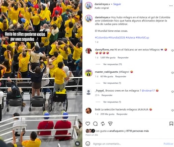 El periodista captó con su celular el momento exacto que se hizo viral en redes sociales por parte de los aficionados colombianos - crédito @danielreyes.v/IG