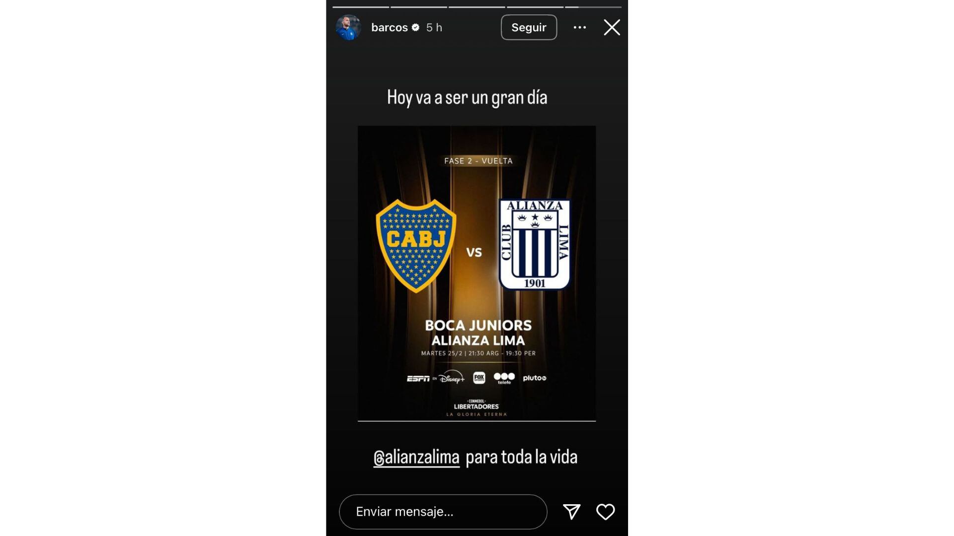 La publicación de Hernán Barcos a horas del Alianza Lima vs Boca Juniors.