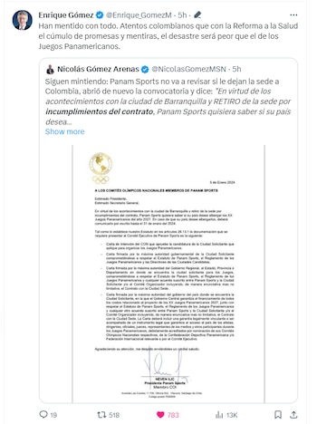 Enrique Gómez advirtió por reforma a la salud de Petro: "El desastre será peor que el de los Juegos Panamericanos"