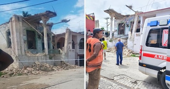 Bomberos y personal sanitario participaron en el rescate tras el colapso, con una remoción de escombros dificultada por concreto y metal. (Foto cortesía Geovanys F. García)