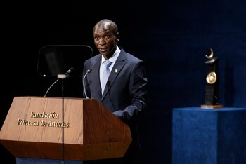 Eliud Kipchoge, durante su discurso