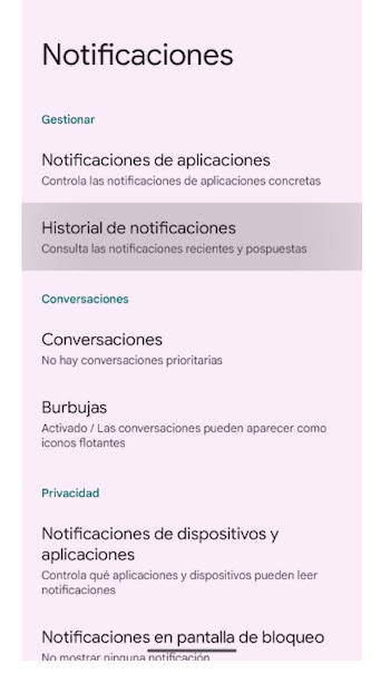 Android te ofrece la oportunidad de activar el historial de notificaciones.