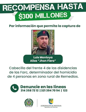 Apelido de recompensa Jhon Fiera - governo de Antioquia