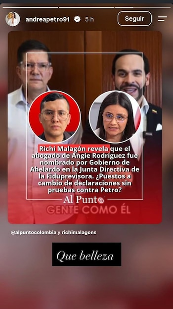 Andrea Petro criticó a Wilson Ruiz por su papel como abogado de Angie Rodríguez en medio de la controversia con Gustavo Petro - crédito Captura de Pantalla Instagram/@andreapetro91