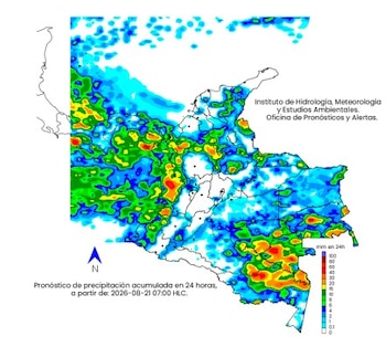 El 21 de agosto aumentará la intensidad de las lluvias y la probabilidad de tormentas en sectores de Bolívar, Antioquia, Boyacá, Risaralda, Chocó, Valle del Cauca, Cauca y la Amazonía oriental - crédito Ideam