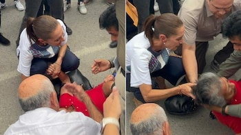Sheinbaum rompe el protocolo de seguridad presidencial para bajar de su camioneta a auxiliar a mujer que sufrió caída