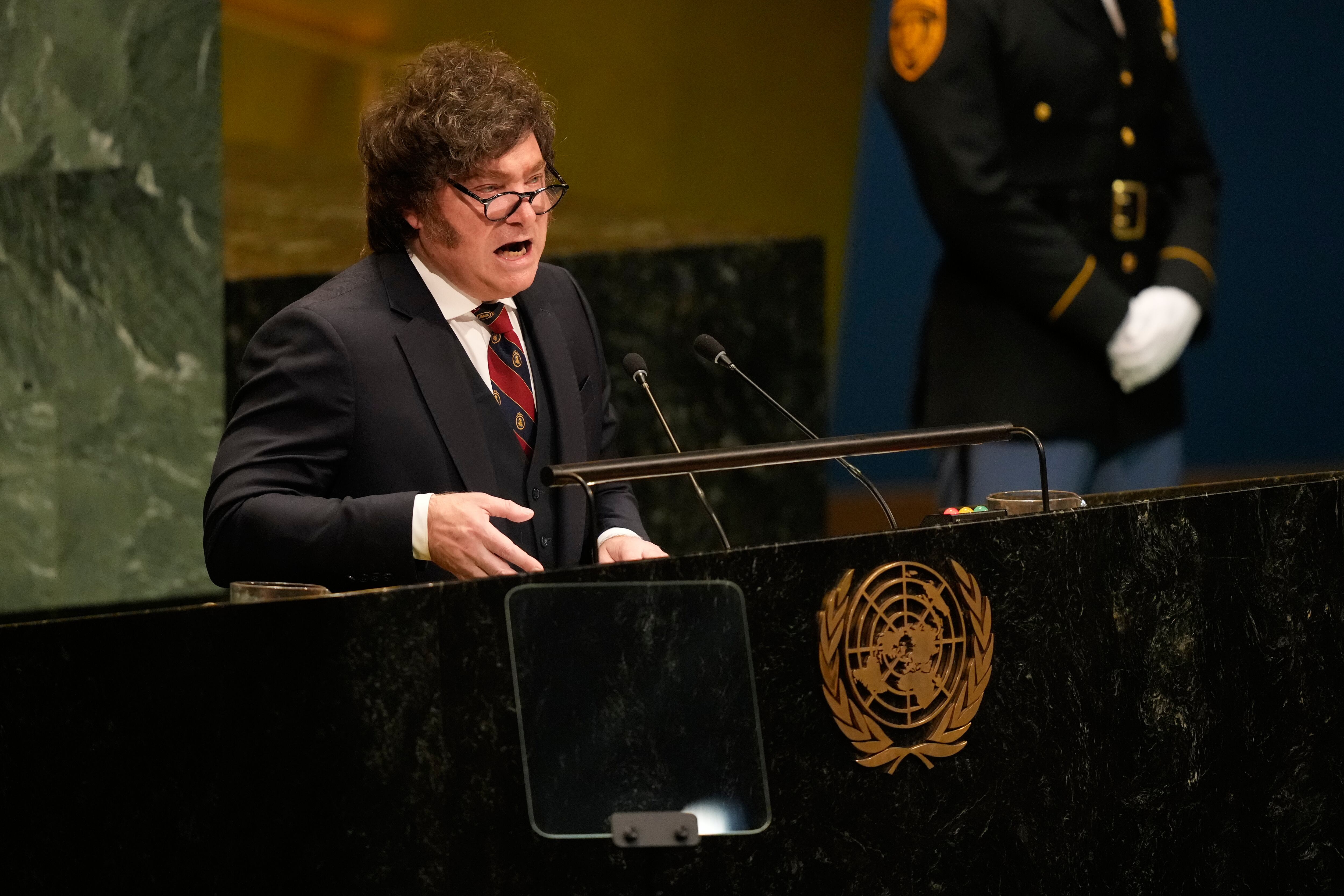 Javier Milei defendió la soberanía argentina sobre las Islas Malvinas en su discurso ante la Asamblea General de la ONU (Foto: AP/Seth Wenig)