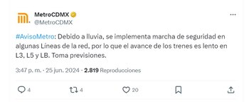 Metro CDMX servicio 25 junio