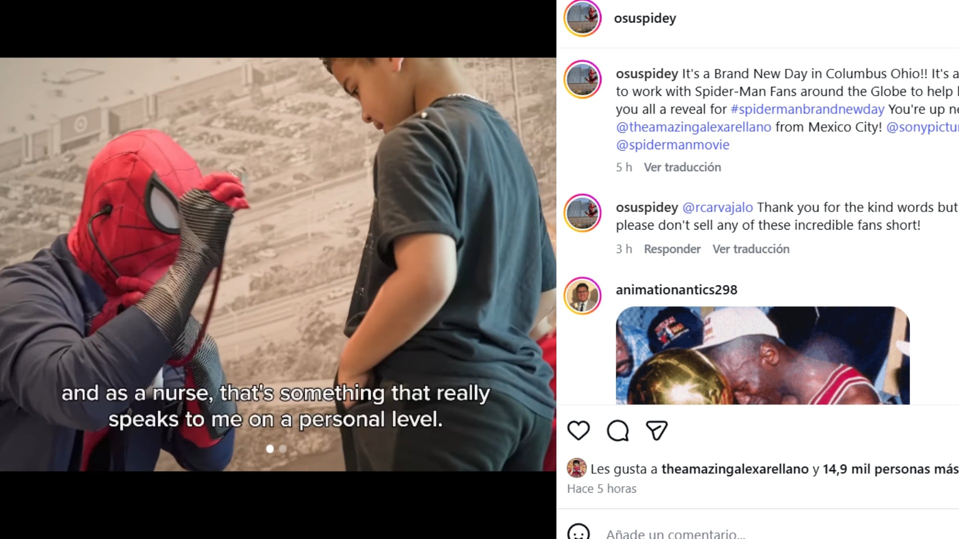 OSUSpidey, un enfermero de Ohio conocido por animar a niños en hospitales disfrazado de Spider-Man, es parte de la campaña global. IG