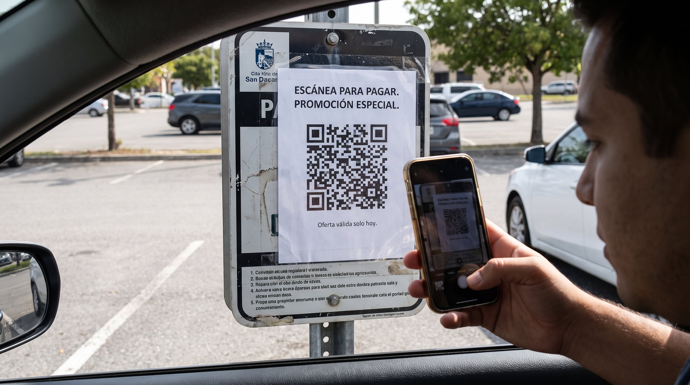 Antes de escanear un código QR en un estacionamiento, conviene revisar si la etiqueta fue superpuesta sobre la señalización original. (Imagen Ilustrativa Infobae)