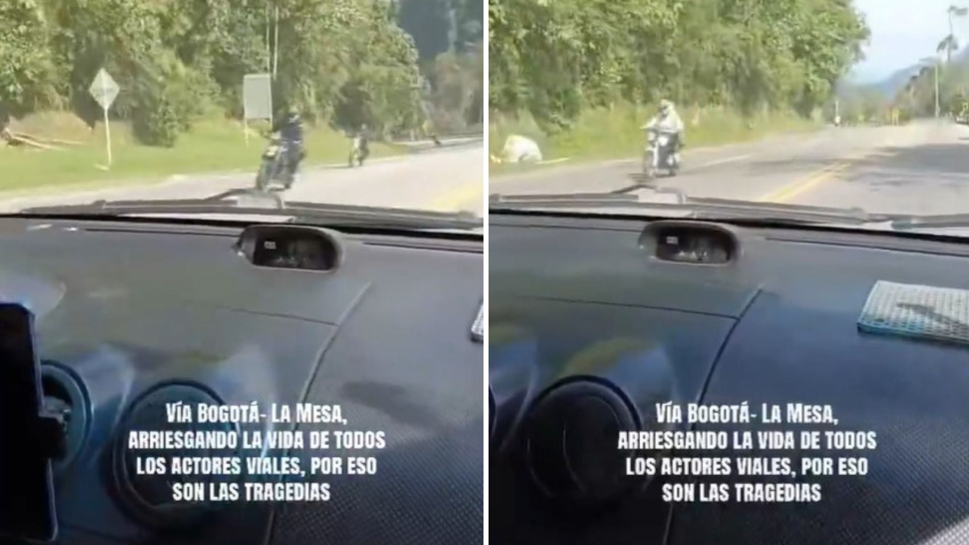 Motociclistas realizan piques ilegales en circuitos controlados y con cronometraje, mostrando un nivel de organización mayor en la carretera Bogotá-La Mesa - crédito Captura de video