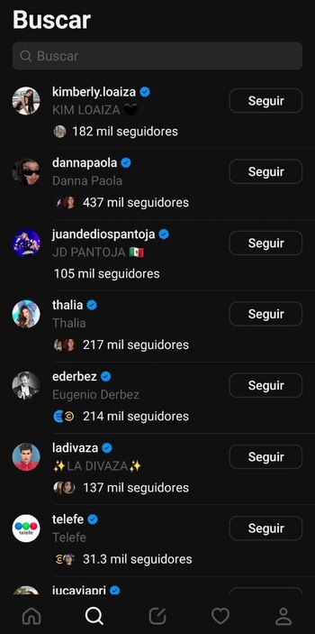 La pestaña Buscar de Threads