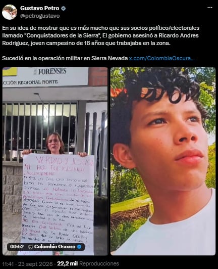 Denuncian que joven muerto en operación contra las Acsn trabajaba en una finca - crédito @petrogustavo/X