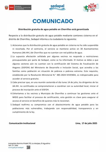 Sedapal se pronuncia.