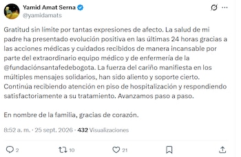 Yamit Amat Serna y el reporte del estado de salud de su padre