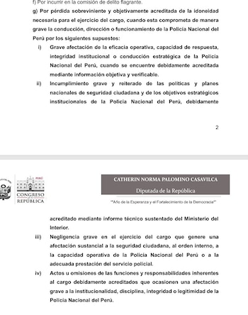 Proyecto de ley de la diputada Catherin Palomino
