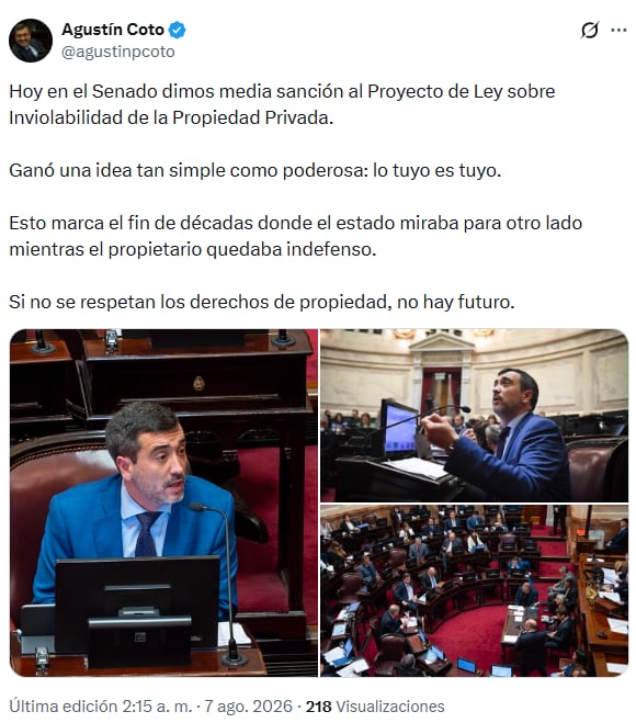 El mensaje emitido por el senador libertario que representa a Tierra del Fuego