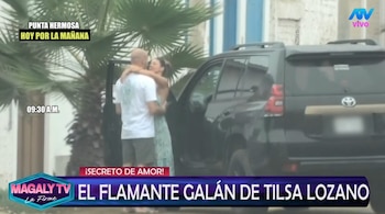 Tilsa Lozano y misterioso acompañante son captados ‘chapando’, pero él marca distancia. Captura: Magaly TV La Firme.