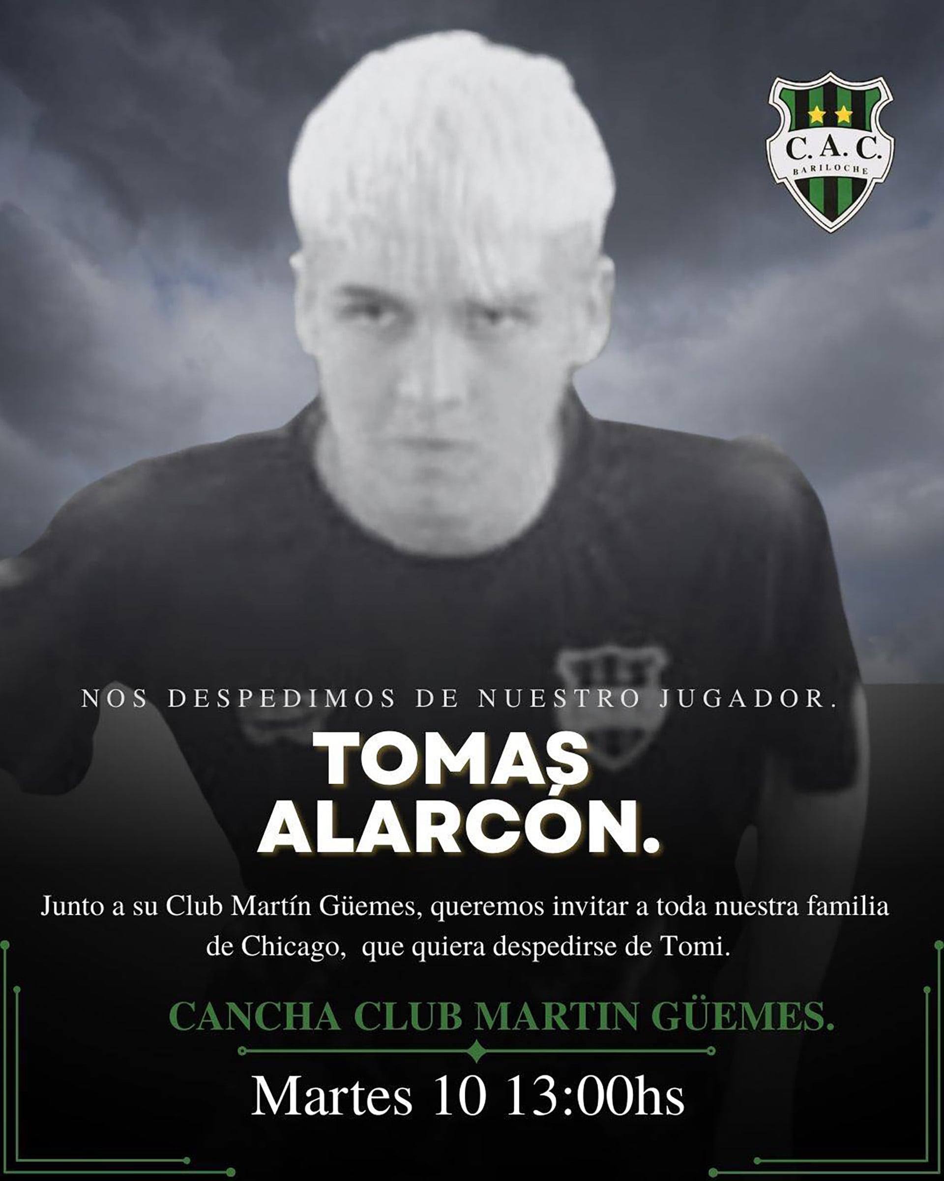 El Club Martín Güemes convoca a la comunidad de Chicago para una emotiva despedida Tomás Alarcón en su cancha, hoy al mediodía