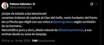 Paloma Valencia asegura que la medida gubernamental pone en riesgo la transparencia de los comicios y favorece a grupos armados ilegales - crédito @PalomaValenciaL/X