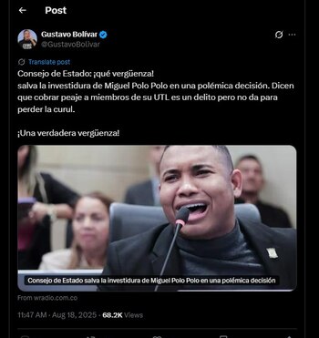 Gustavo Bolívar reaccionó a