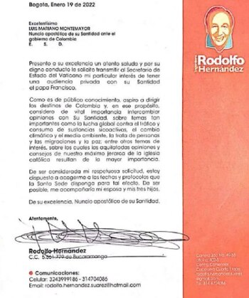 Carta de Rodolfo Hernández