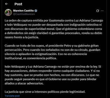 Marelen Castillo cuestionó el apoyo