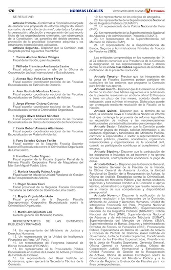 Página impresa de la sección Normas Legales del diario El Peruano con texto distribuido en dos columnas y encabezado oficial