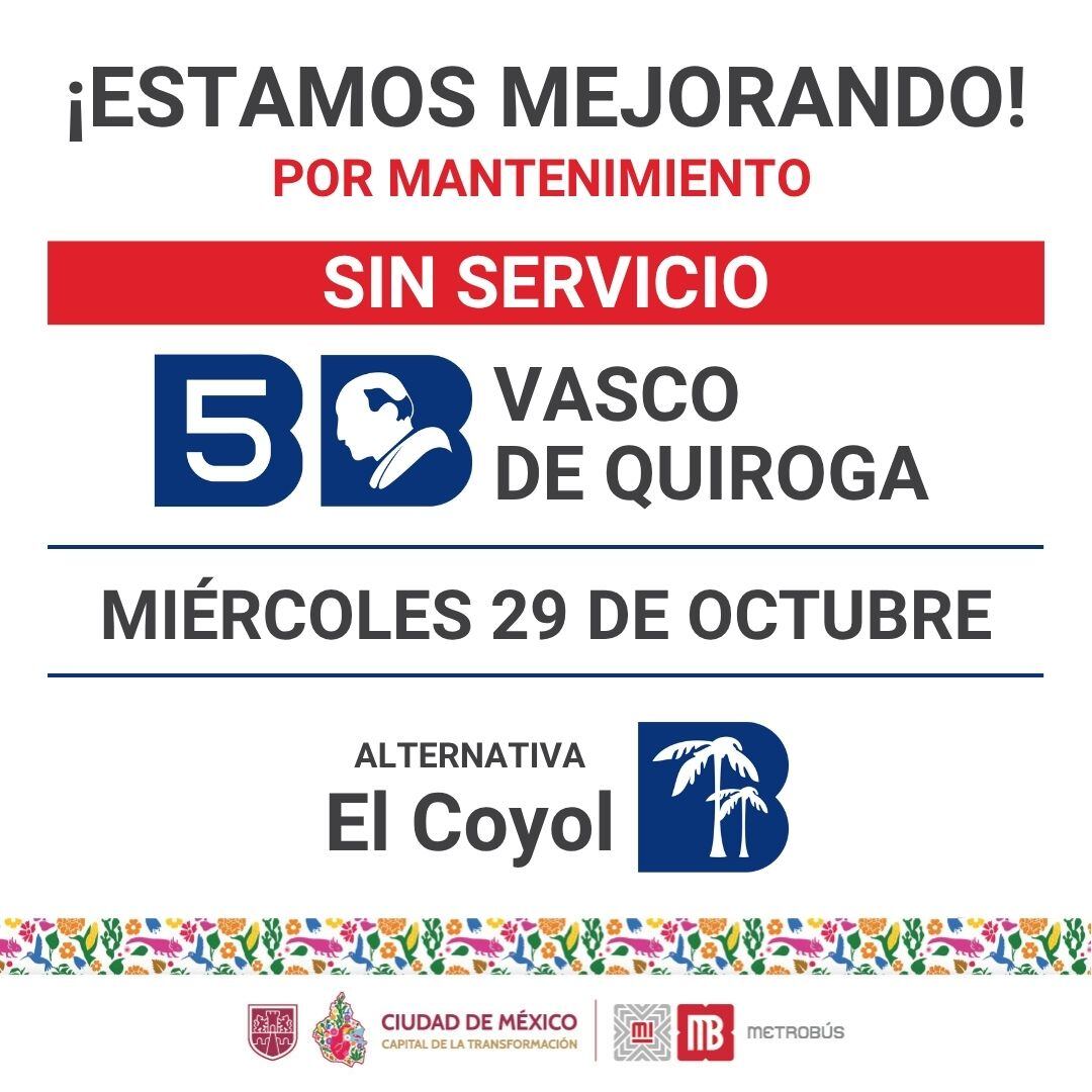 La estación Vasco de Quiroga estará cerrada al público esta última semana de octubre. Foto: X/@MetrobusCDMX.