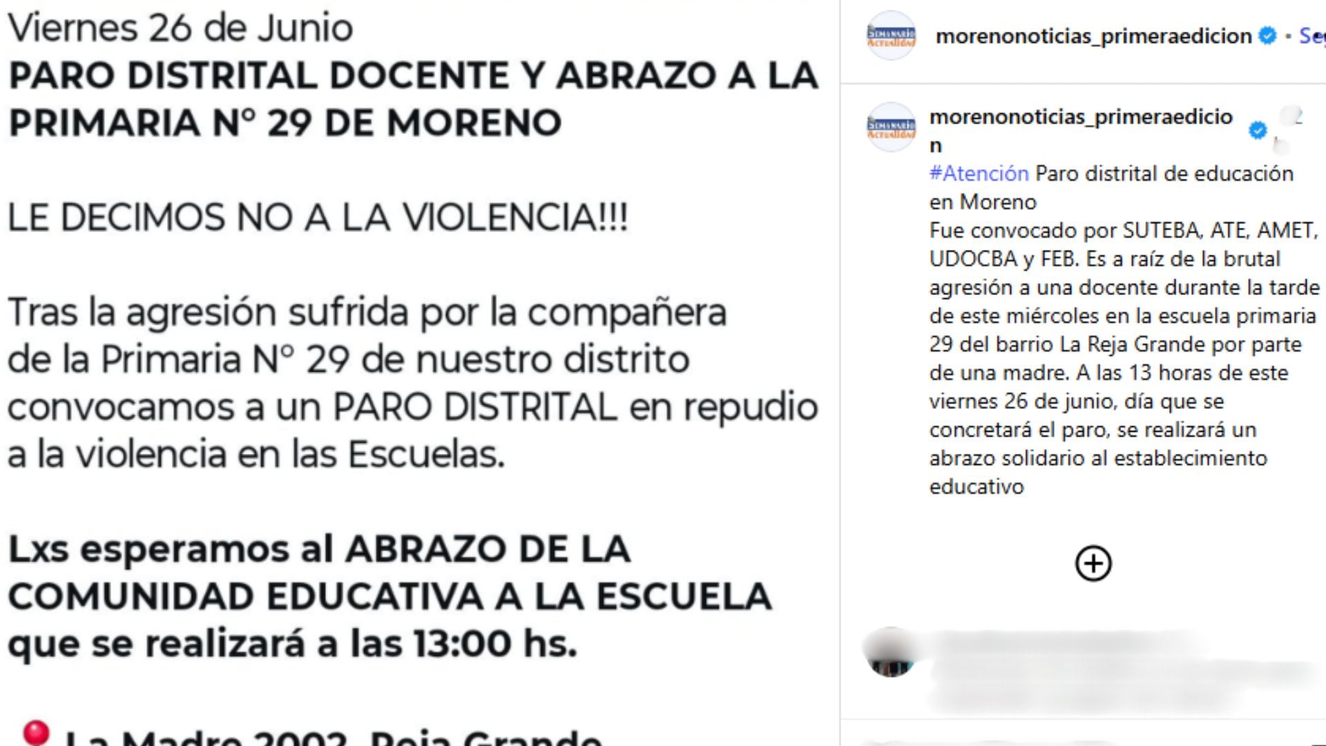 Los gremios docentes de Moreno convocaron a un abrazo simbólico tras el episodio de violencia