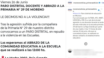 Los gremios docentes de Moreno convocaron a un abrazo simbólico tras el episodio de violencia