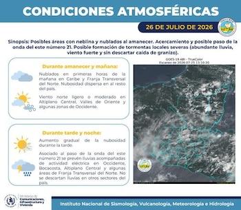El Insivumeh mantiene el monitoreo de la onda del este número 21 y señaló que el Caribe y el norte de Guatemala serán las zonas más afectadas.