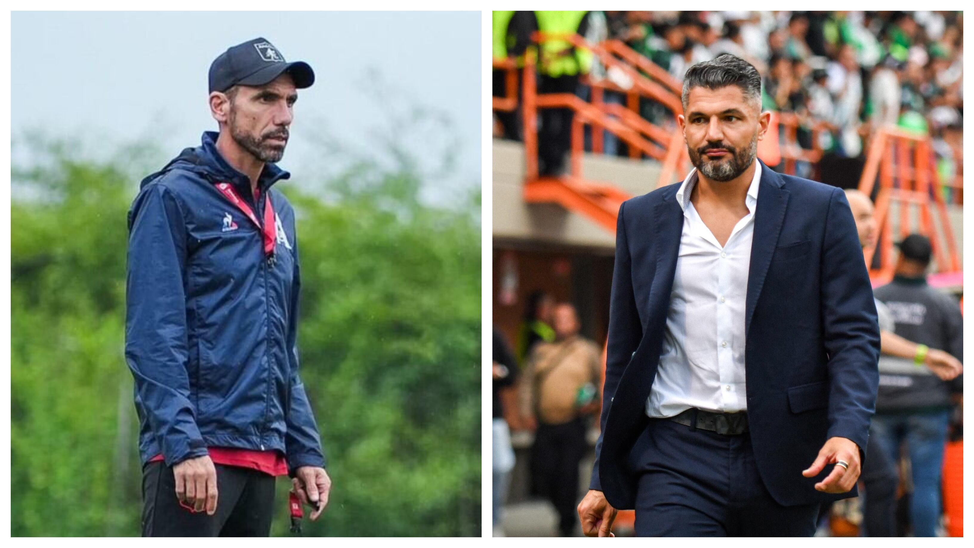 Diego Raimondi y Javier Gandolfi, técnicos de América de Cali y Atlético Nacional, estarían en la cuerda floja por caer en sus certámenes internacionales - crédito América de Cali / Colprensa