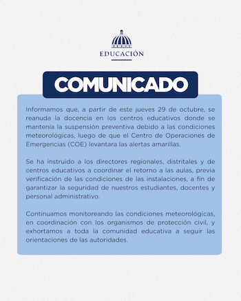 Educación dispone el retorno a las aulas luego de la suspensión por el temporal (Foto cortesía Ministerio de Educación)