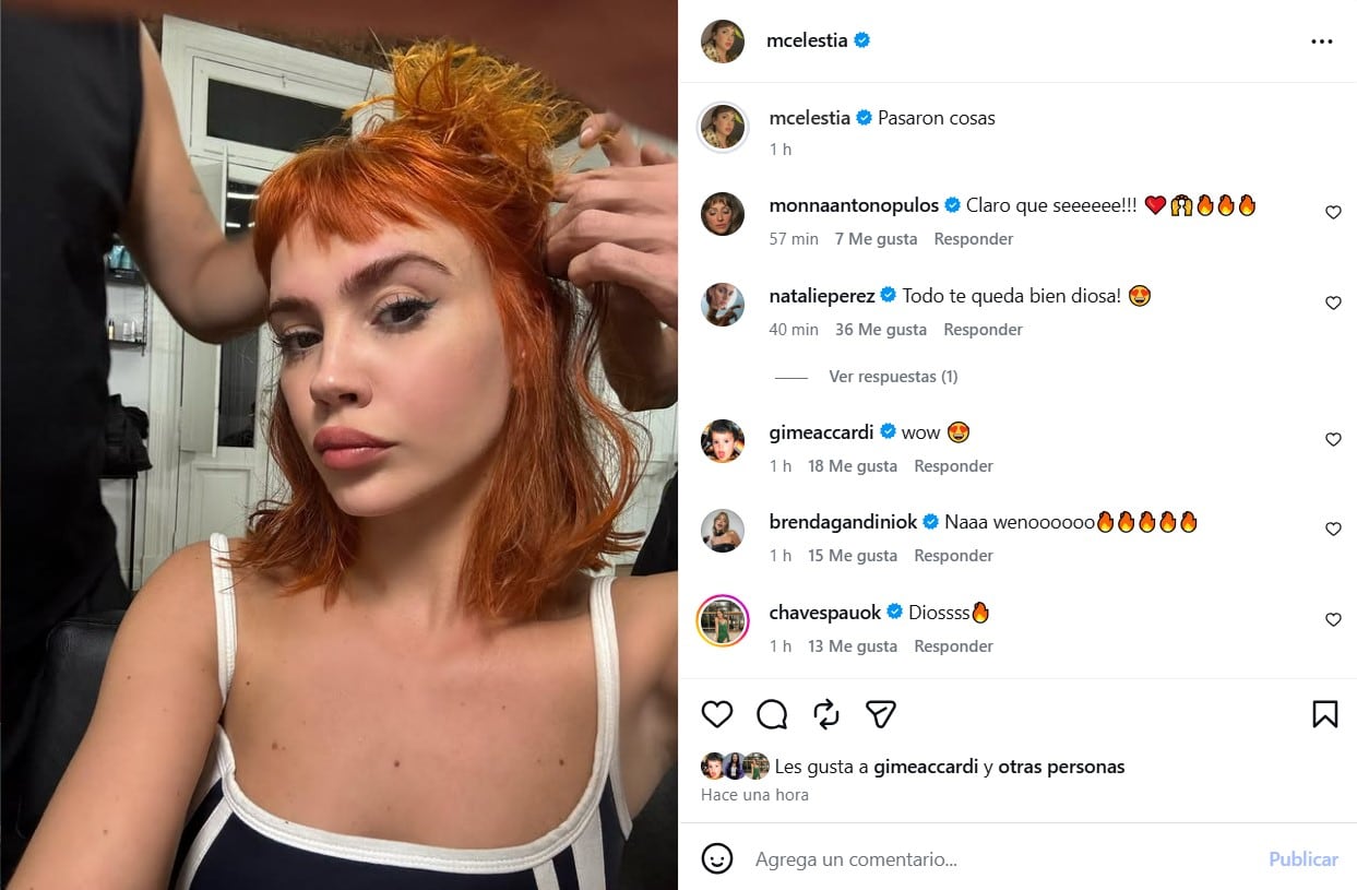 Celeste Cid sorprendió en Instagram con un drástico cambio de look en cabello corto y naranja intenso