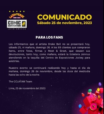 Evento se pronuncia tras comunicado