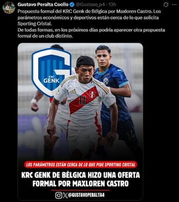 Sporting Cristal y KRC Genk tienen negociaciones avanzadas por Maxloren Castro. - captura: Gustavo Peralta