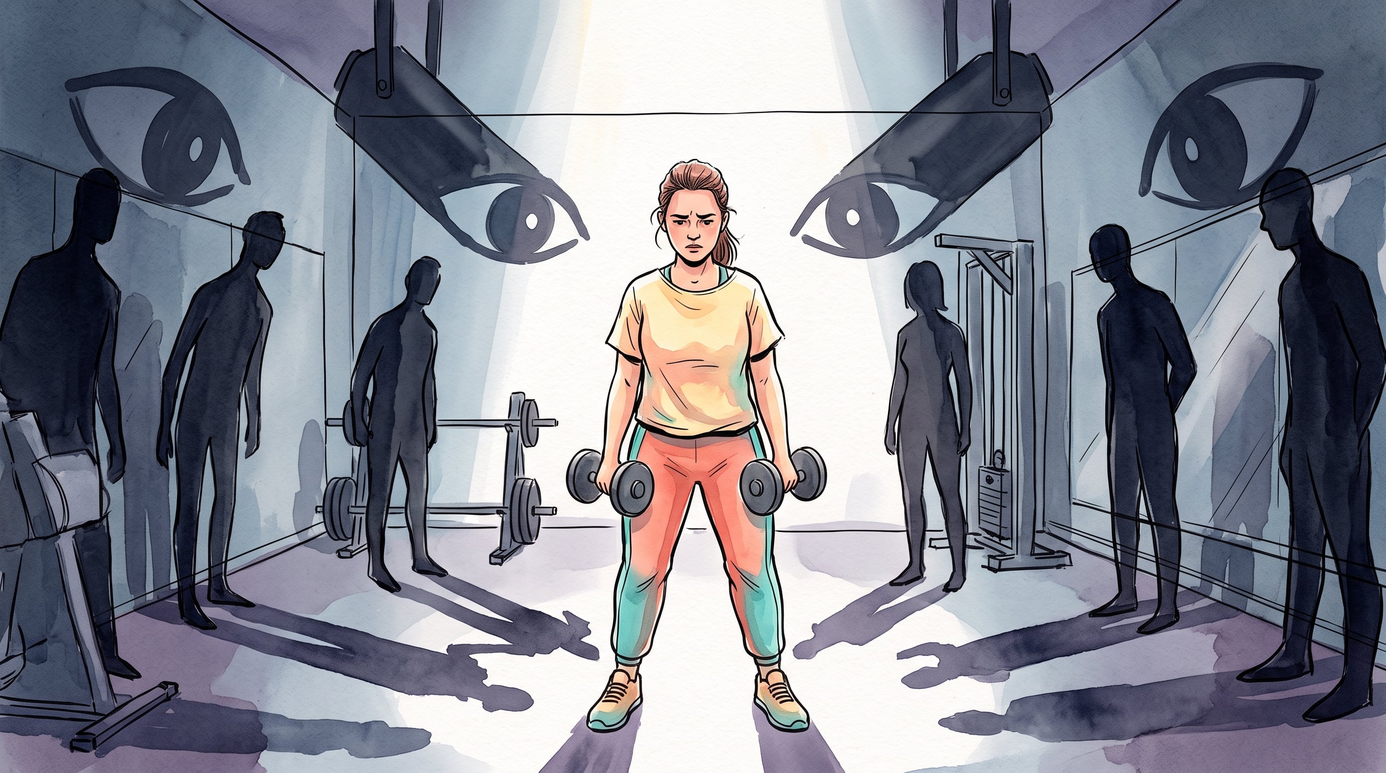 La gymtimidation se manifiesta como una sensación de inseguridad o ansiedad al realizar ejercicio frente a otras personas en el gimnasio (Imagen Ilustrativa Infobae)
