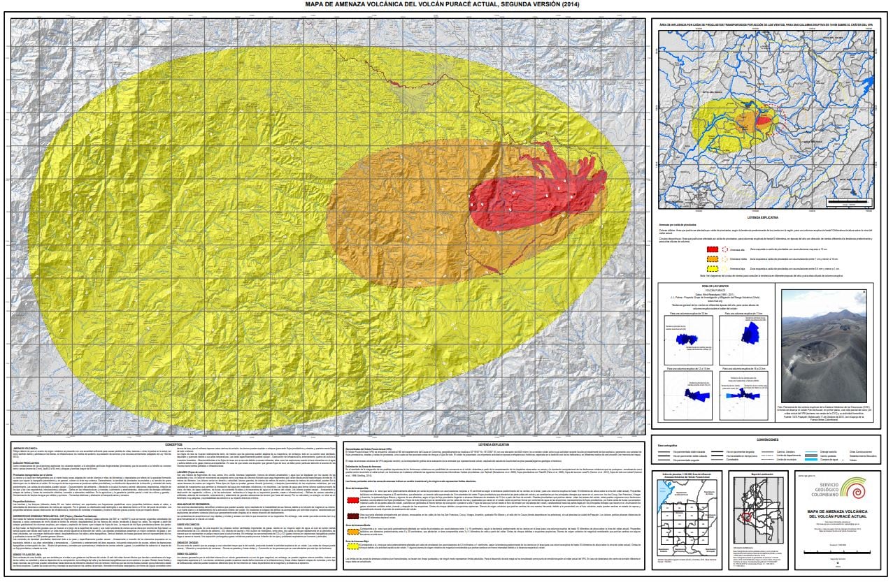 Mapa de amenaza Volcán Puracé - crédito Servicio Geológico Colombiano