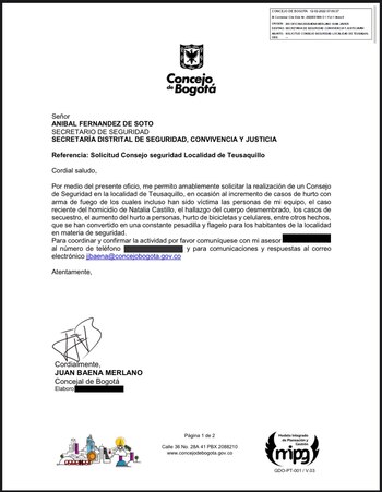 Carta de Juan Baena.