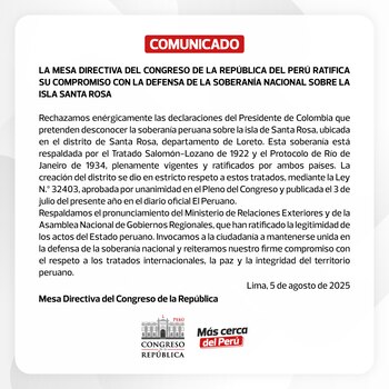 Mesa Directiva del Congreso reafirma