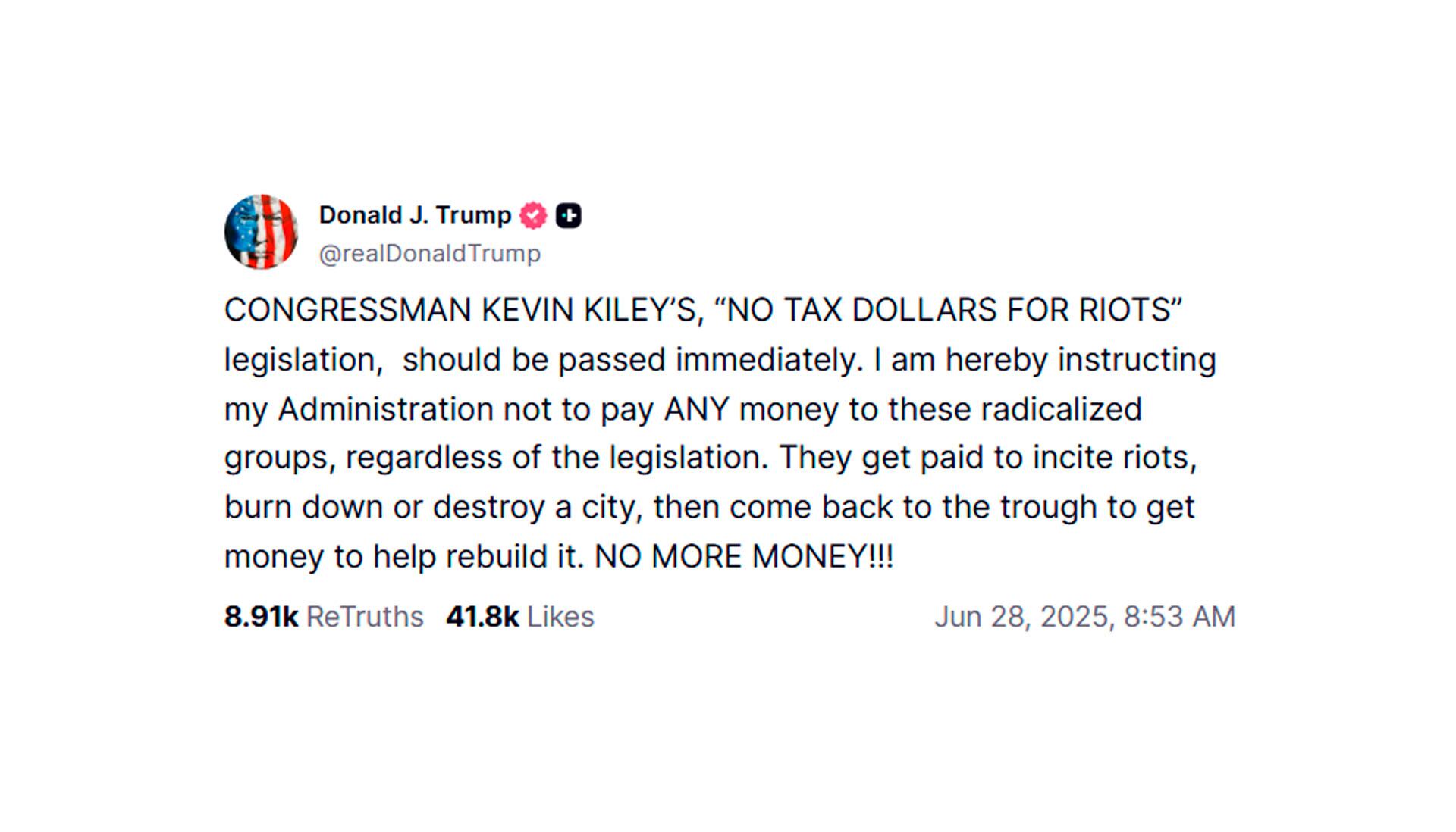 El mensaje de Donald Trump en su red Truth Social