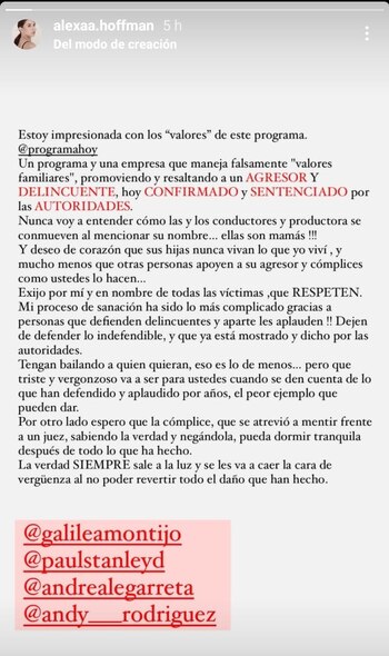 Alexa Hoffman contra "Hoy"
Foto:
Ig/alexaa.hoffman